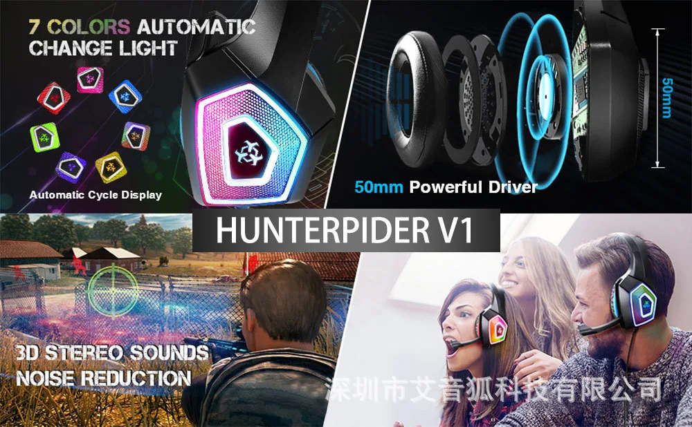 Smart RGB Colorful Illuminated Wired Gamer Earphone 3.5mm Desktop Computer Subwoofer Headphones HiFi Stereo Gaming Headphones