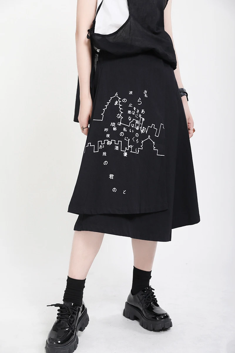 [EAM] High Elastic Waist Black Pattern Printed Irregular Half-body Skirt Women Fashion Tide New Spring Autumn 2020 1X349