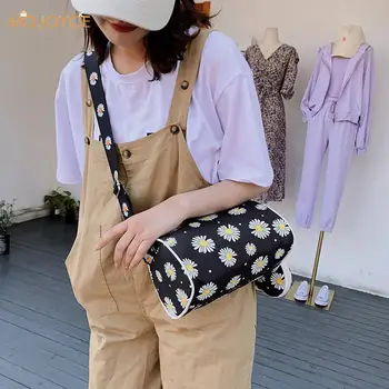 

Fashion Cylinder Crossbody Bag Classic Texture Creative Design Chic Women Casual Daisy Flower Zipper Shoulder Pouch