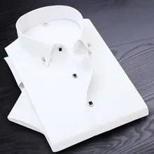 Chemise à manches courtes pour hommes, tenue de haute qualité, Non repassable, nouveau, couleur unie, chemises d'affaires, blanc, bleu marine, noir, rouge