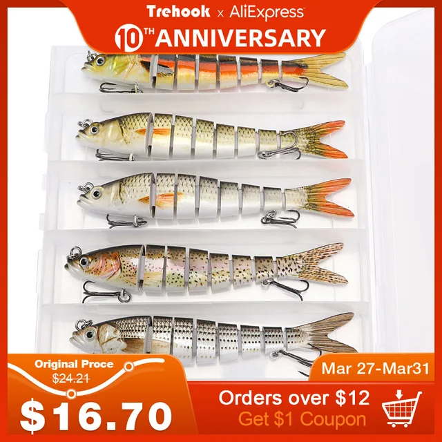$US $16.75 5pcs 14cm 23g Sinking Swimbait 8 Segments Wobblers Fishing Lure Multi Jointed Hard Bait Crankbait F