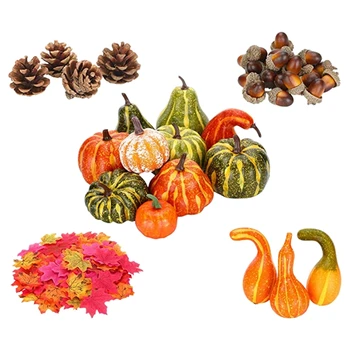 

141Pcs/Set Simulation Pumpkin Acorn Maple Leaf Pinecone Thanksgiving Day Halloween Party Supplies for Photography Props