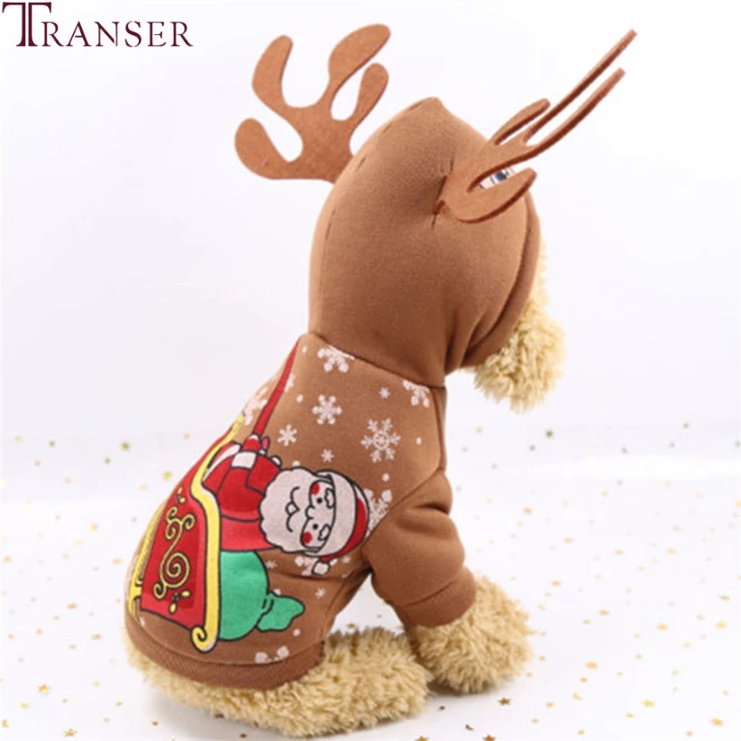 Transer одежда для маленьких собак с изображением лося, Рождественская одежда с принтом Санта Клауса, коричневая толстовка с капюшоном для собак, свитер, пальто, одежда для щенков 9925