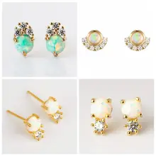 Круглый белый/синий/фиолетовый огонь запонка с опалом серьги для женщин 925 серебро ювелирные изделия стильные серьги ухо A30