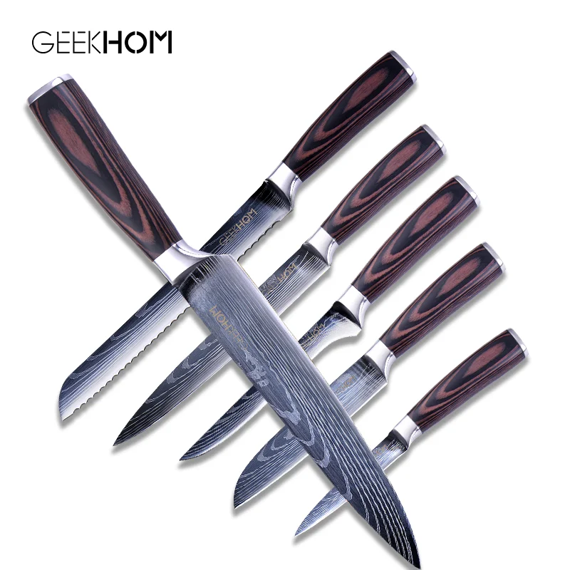 

Kitchen Knife Set 8 Inch Japanese Chef Knives Laser Damascus Drawing Professional Santoku Bread Clever Meat Fishing Knife Set