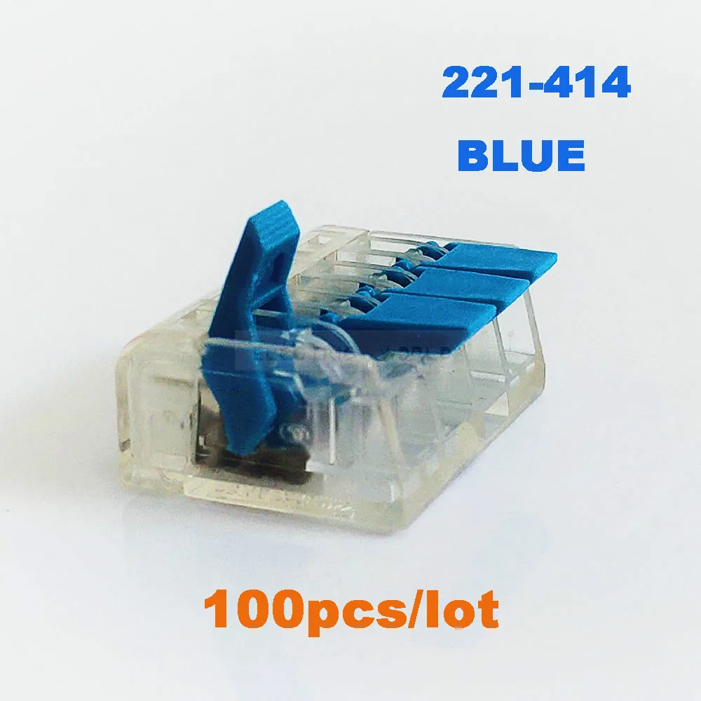 

221-414 series 100pcs new type fast wire Connectors blue color Universal Compact Wire cable Connector push-in Terminal Block