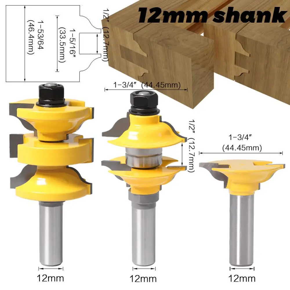 12mm shank 3 шт 8 мм 12 мм хвостовик 1/" хвостовик входные внутренние шипы двери маршрутизатор Набор бит Ogee Matched R& S фрезы для резьбы по дереву - Длина режущей кромки: 12mm shank