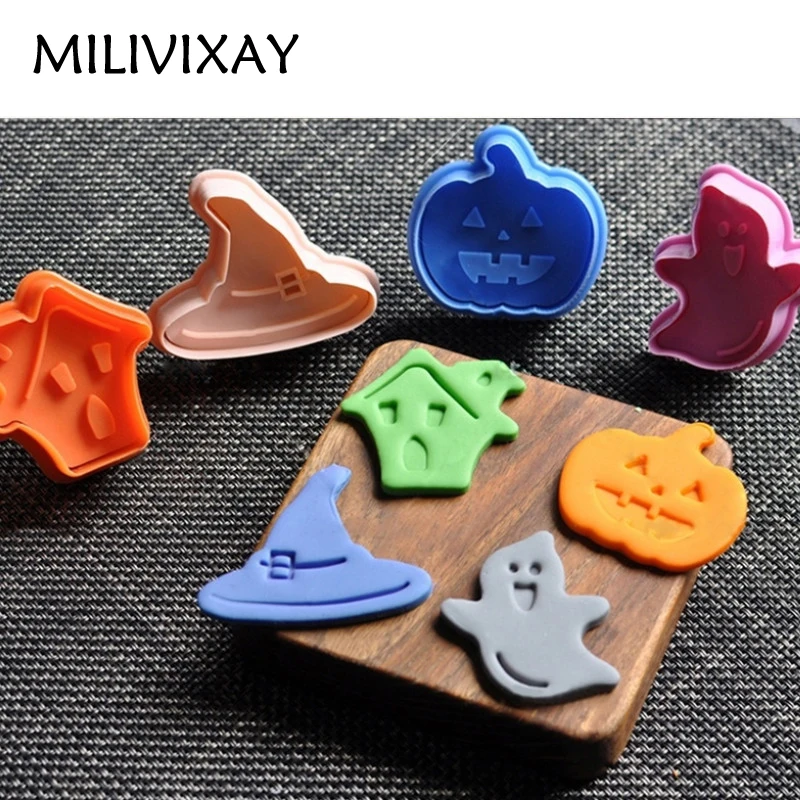 

MILIVIXAY 1 Set Halloween Cookie Cutter Stamps DIY Baking Desserts Kitchen Tools for Fondant Biscuit Snacks Party Treats