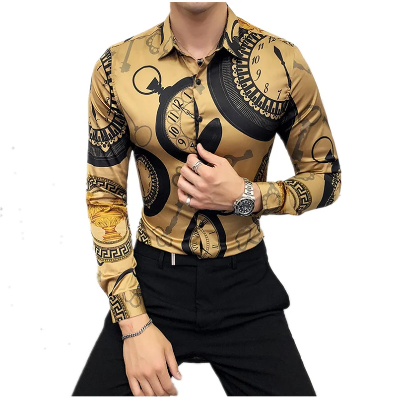 Luxury Print Men's Shirt Fashion Club Clothing Mens Designer Brand Floral Shirt Slim Long Sleeve Camisa Baroque Slim Party Shirt Luxury Print Men's Shirt Fashion Club Clothing Mens Designer Brand Floral Shirt Slim Long Sleeve Camisa Baroque Slim Party Shirt