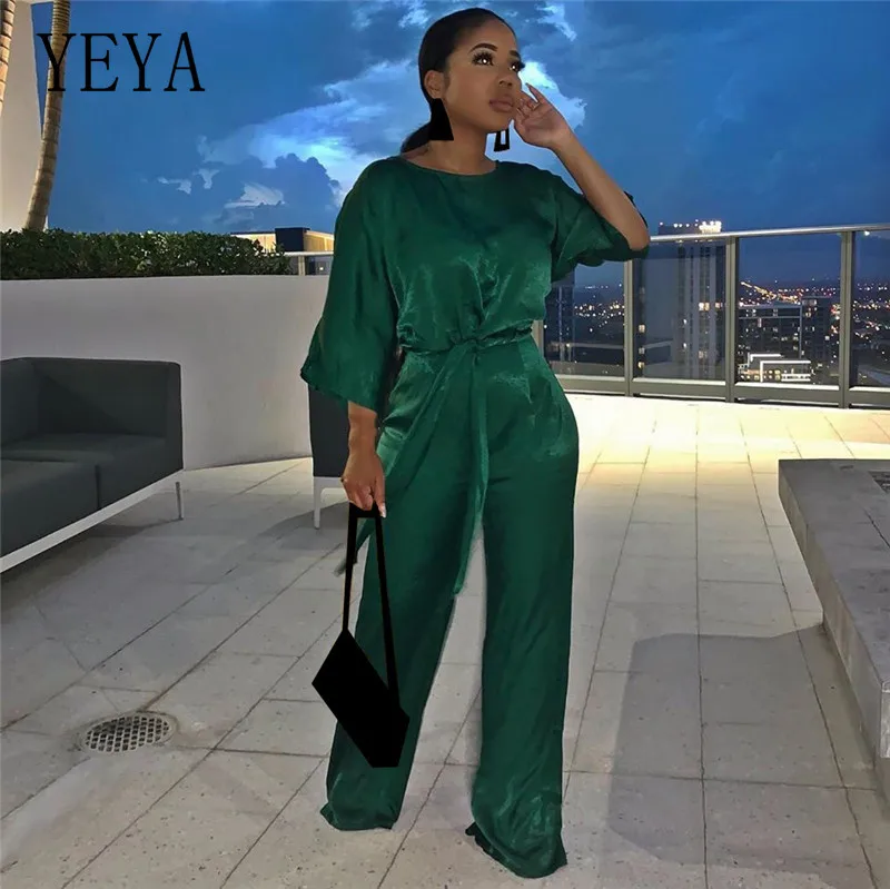 

YEYA Women Set Two Piece Set High Streetwear Solid Autumn Tee Tops Straight Pants Suit Tracksuit Matching Set Classic Outfits