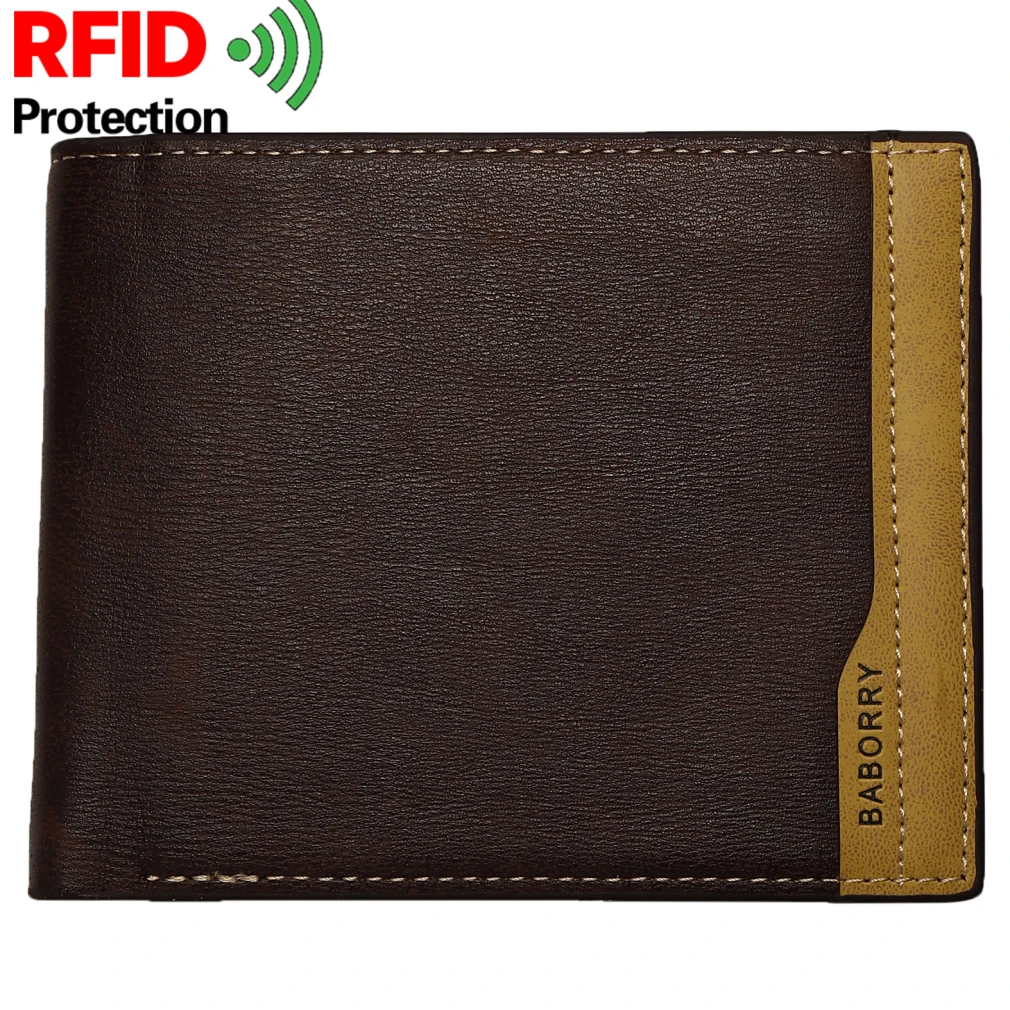 

New Fashion RFID Wallet Patchwork Trifold Wallet Cards Holder Fashion Men Wallets Small Wallet Men Money Purse 2022