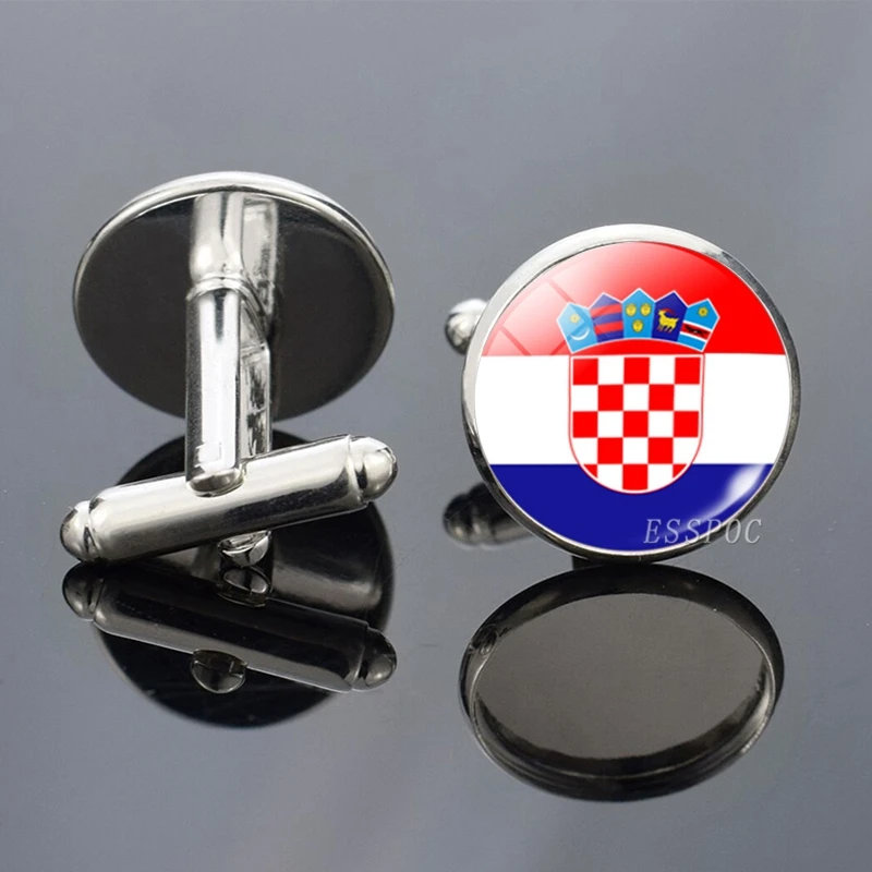 Для мужчин модные европейские страны запонки с государственным флагом Испании Великобритания Франция Россия Италия Германия Польша украшение из флагов манжеты Кнопка соединитель - Окраска металла: Croatia