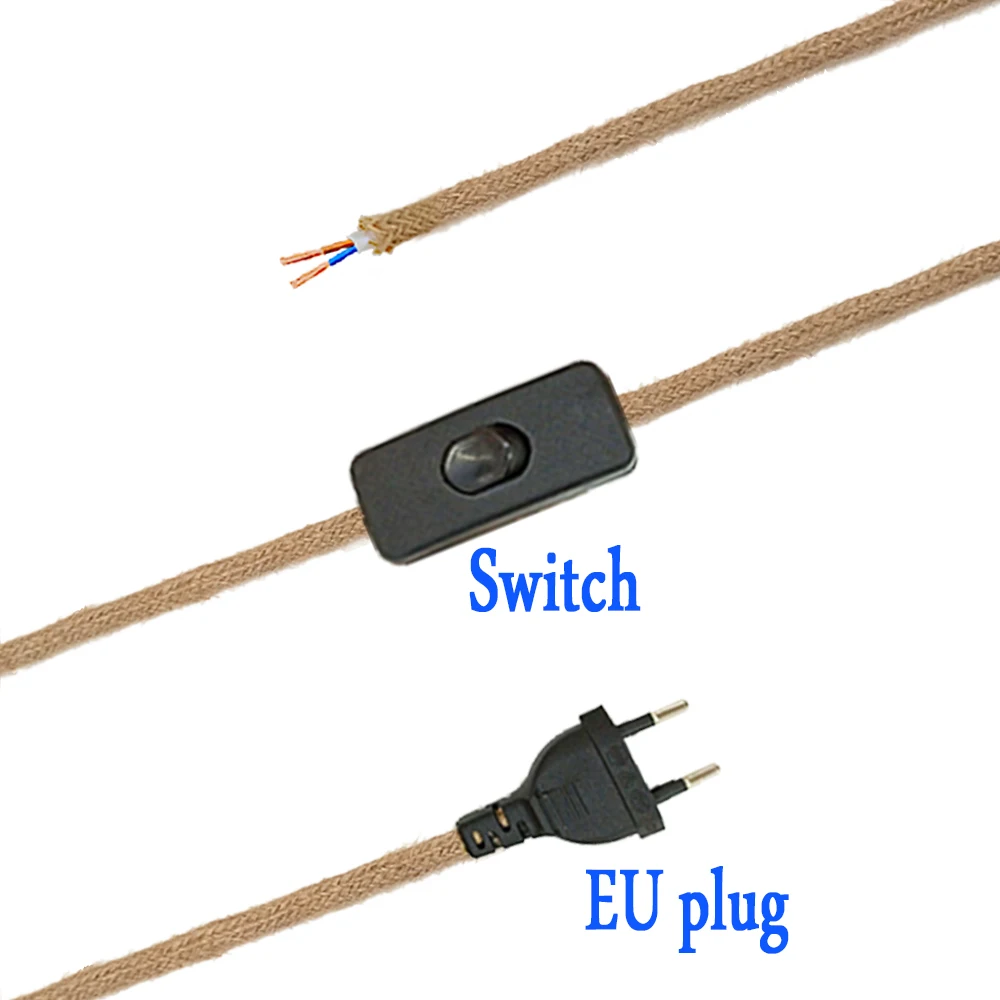Retro Hemp Rope Cord Twisted Cable Braided Flexible Pendant Light Socket lamp holder pendant lamp vintage pendant lights With EU Plug Switch Vintage E27 Edison Bulb Lamp Holder