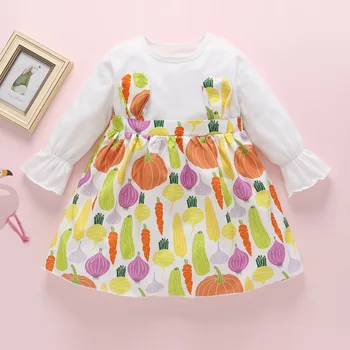 

Girls dress autumn girls clothing casual cute princess dress children round neck puff sleeve long sleeve dress 2-6 years old