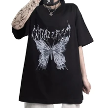 

Women's T Shirt Punk Casual Butterfly Harajuku Y2K Dark Tops Male Fashion Swag Aesthetic Unisex Hip hop Gothic T-shirts Streetwe