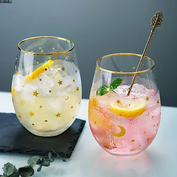 

Star Printing Elegant Whiskey Glass Cup Wine Glass Mug Gold Inlay Whisky Glass Drinking Glasses Mug Milk Water Cups And Mugs