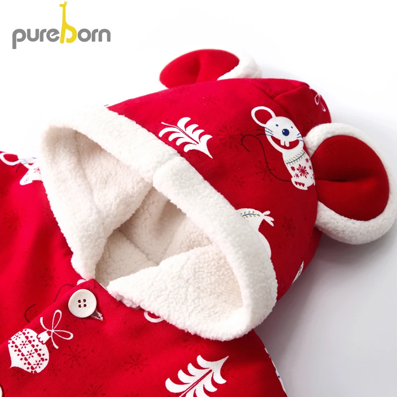 Pureborn/детский плащ; плотное флисовое пончо с рисунком мыши для малышей; Верхняя одежда с капюшоном; Детское пальто; Новогодняя и Рождественская зимняя одежда