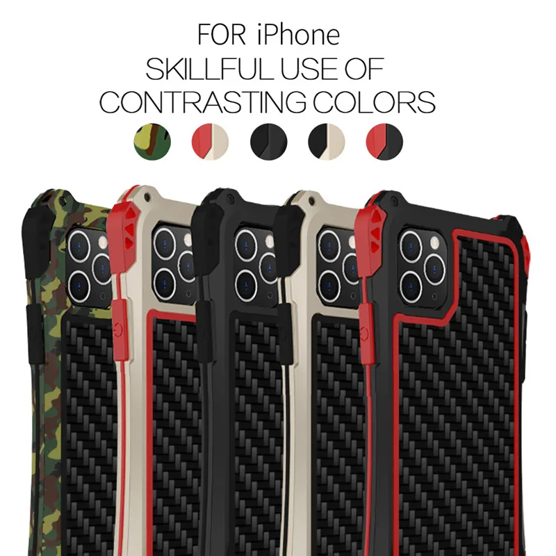 R just Amira Luxury Carbon Fiber Metal Headphone Case For Apple Iphone 11 11 Pro MAX waterproof Aluminum Shockproof Back Cover