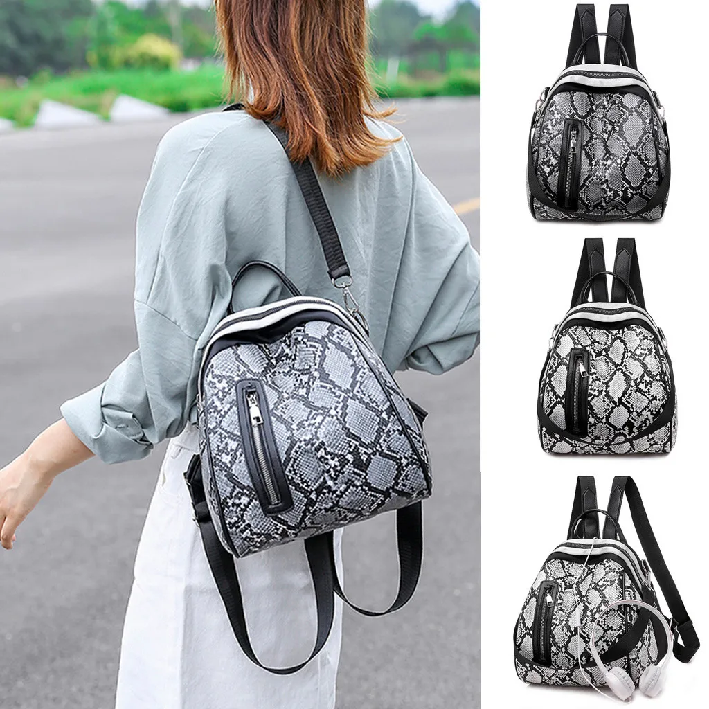 

Fashion Women's Zipper Student Serpentine Shoulder Bag Backpack