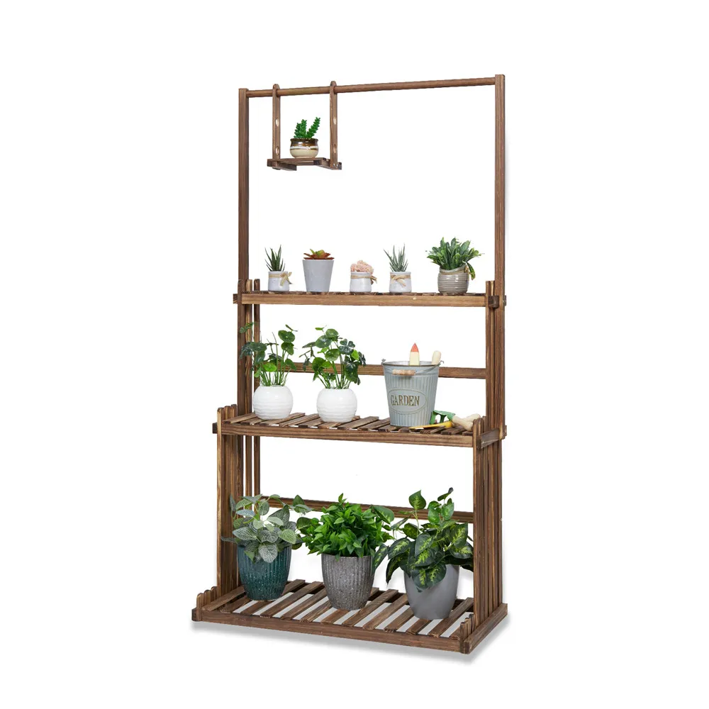 3-Tier Hanging Wood Plant Stand Planter Shelves Flower Pot Organizer Rack Multiple Display Holder Shelf Indoor Outdoor images - 6