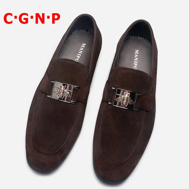 

CÂ·GÂ·NÂ·P Brown Cow Suede Loafers Men Luxury Casual Shoes Italian Handmade Dress Shoes Leather Men's Flats Party And Prom Shoes