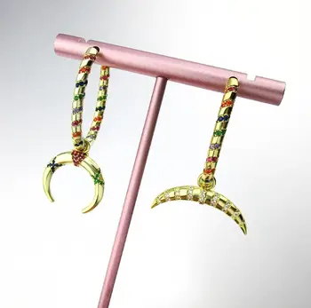 

New design personality single colorful striped tribal earrings female fashion crescent curved earrings