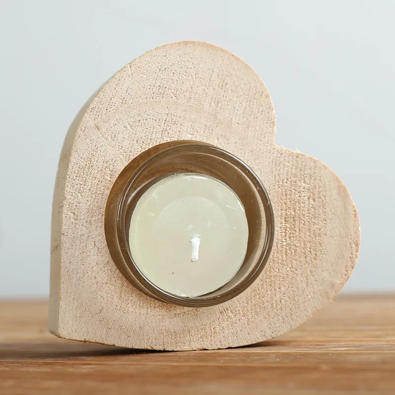 1 шт. Натуральный Деревянный Подсвечник Подсвечники Tealight в форме сердца дерево