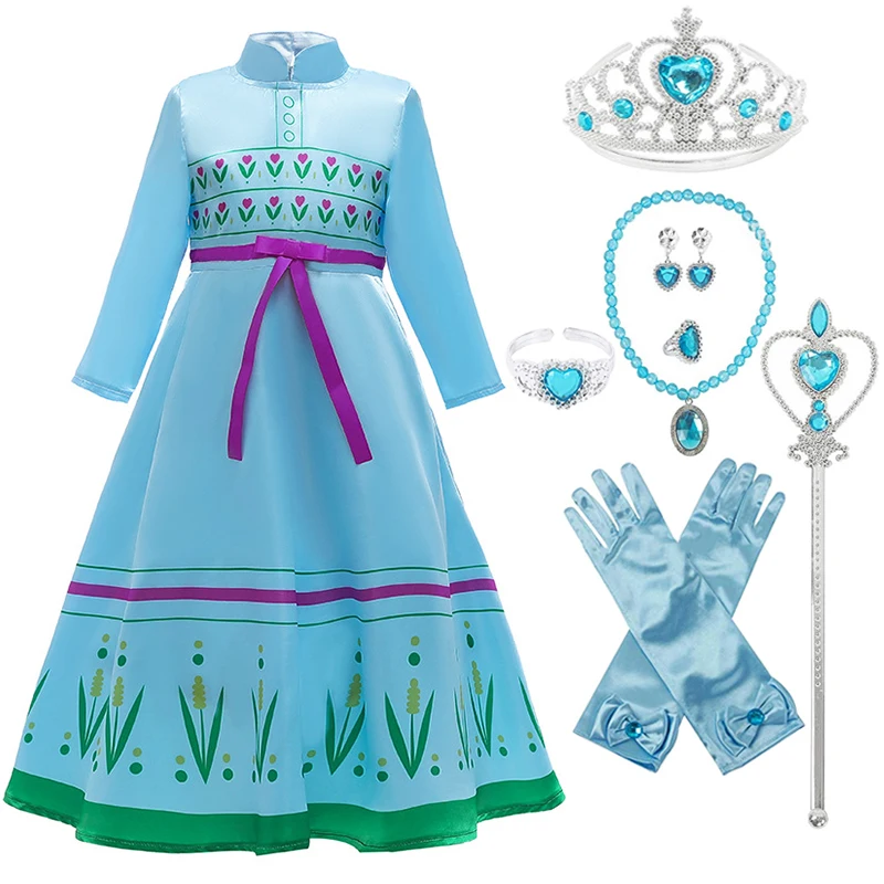 

Brand New Dress For Girls Clothing Elsa Anna Princess Accessories Set Cosplay Elsa Birthday Party Sky Blue Princess Dress
