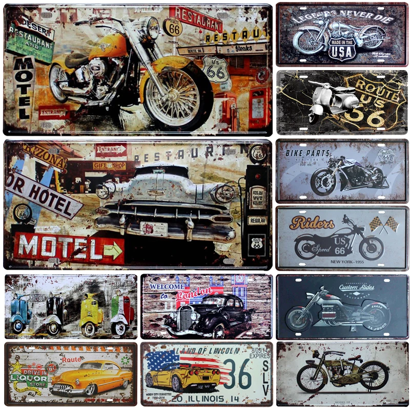 

Motorcycle Old Car Metal Signs Vintage Garage Bar Cafe Pin Up Wall Tin Sign Decor 15x30 cm Car Plate License Craft Plaques Decor