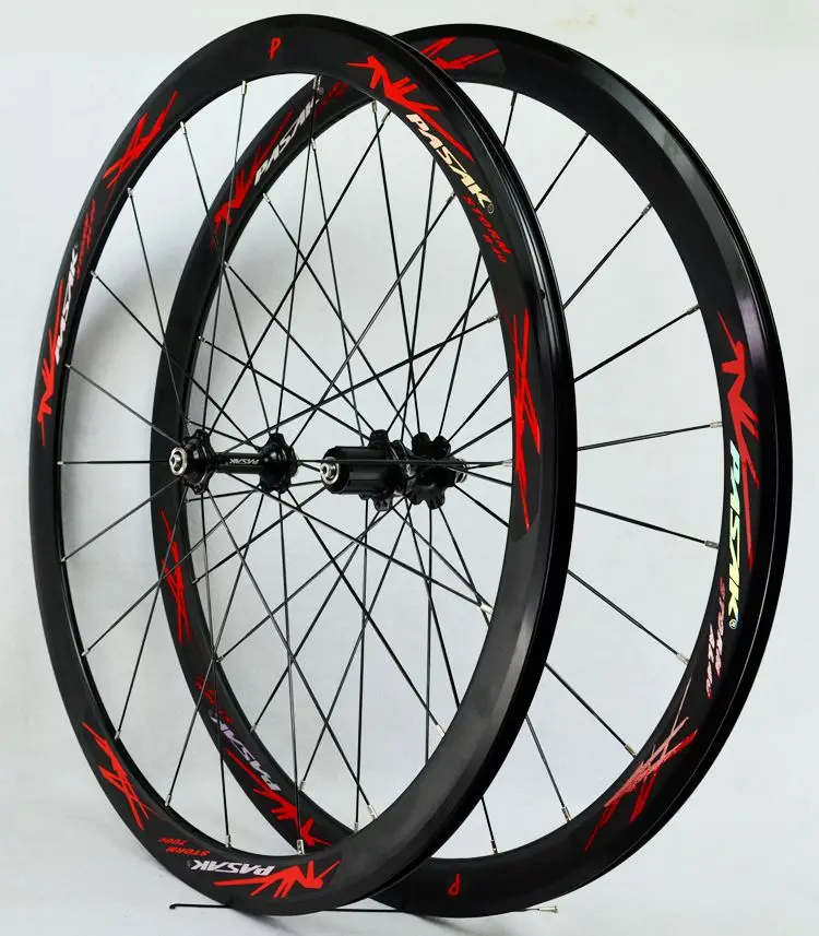 40 мм, плоская полоса, ультра-светильник, 11 скоростей, C/V, набор тормозных колес для шоссейного велосипеда 700C, колеса для велосипеда - Цвет: black hub red logo