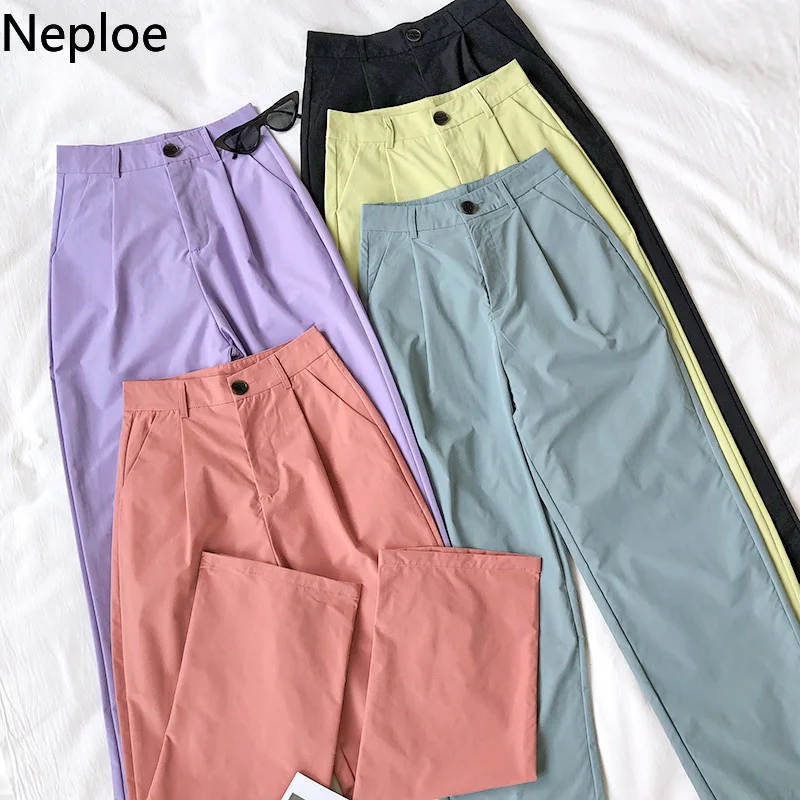 Neploe однотонные прямые брюки с высокой талией женские весна 2019 элегантные офисные