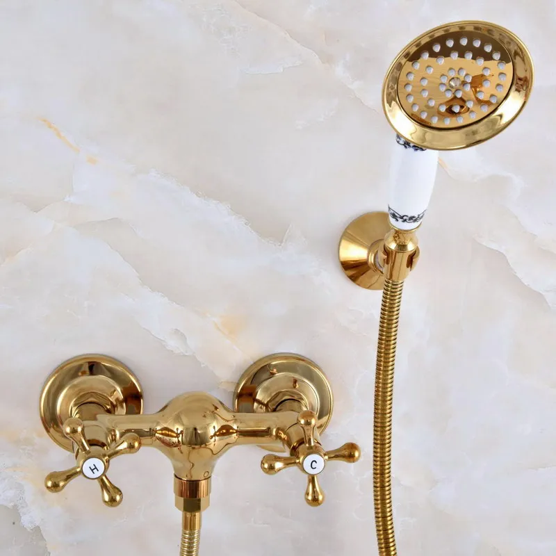 Luxury Polished Gold Color Brass Bathroom Hand Held Shower Head Faucet