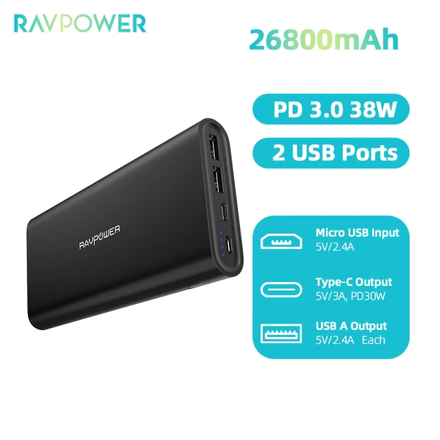 Ravpower Bank 26800mah Pd 30w Powerbank 2 Usb Ports Portable Charger Type C Charging For Iphone 12 Pro Max Xiaomi - Power Bank AliExpress