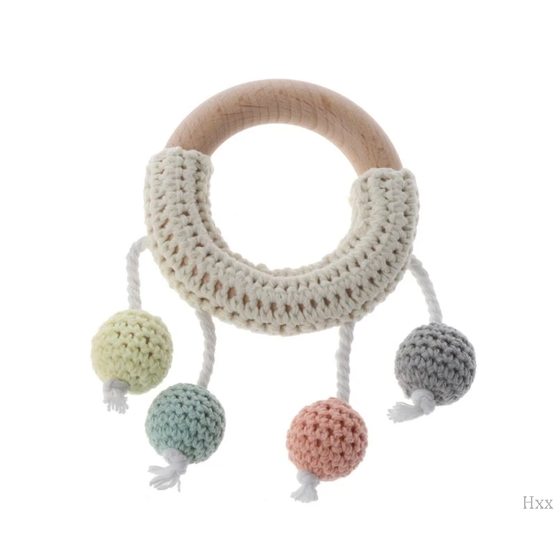 Новинка, Прорезыватель для зубов, вязанное крючком деревянное кольцо, деревянная погремушка, прорезыватель, сделай сам, игрушки для прорезывания зубов