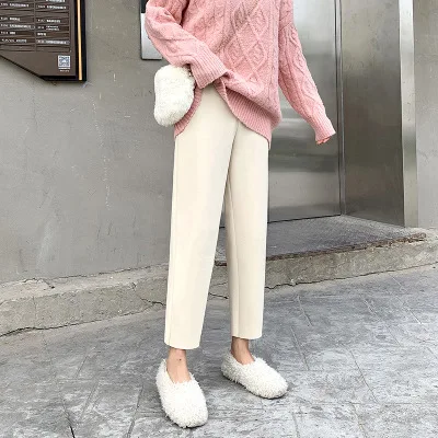 beige Женские осенние и зимние повседневные брюки с эластичной резинкой на талии, плотные шерстяные штаны, свободные штаны, широкие штаны до щиколотки - Цвет: beige