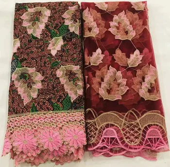 

ankara fabric african cord guipure lace high quality 2+6yards embroidery french tulle net lace cotton fabric for dress WYN-A14