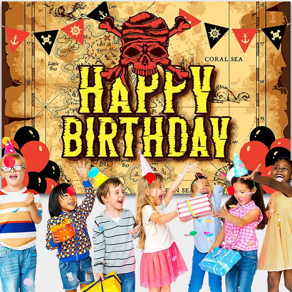 Pirate Backdrops Photography Treasure Old Map Baby Shower Birthday Party Decor Portrait Photographic Background For Photo Studio