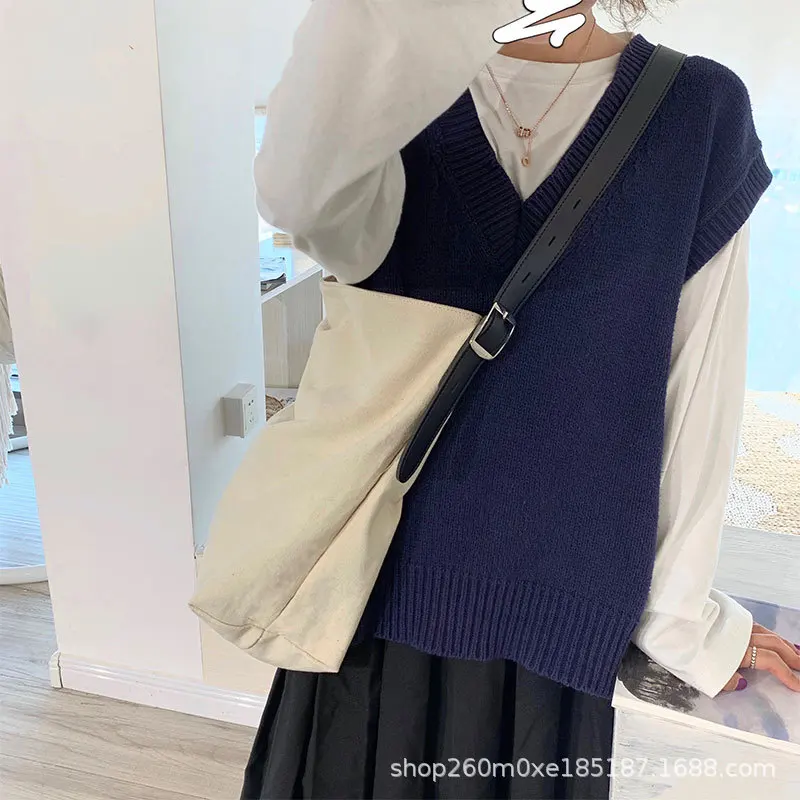 

South Korea INS Designer New Pu Joint Canvas Bag Women's Large Crossbody/shoulder Bag Tote Bag