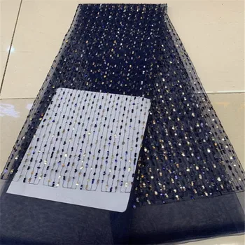 

lake blue Latest sequins French Nigerian Lace Fabrics High Quality Tulle African Laces Fabric Wedding African French Tulle Lace