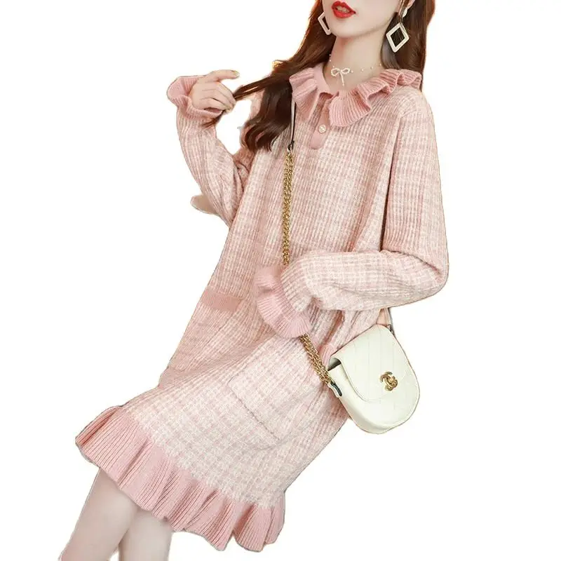 Fashion Women's Oversized Sweater Dress Female mid-length net red knitted dress jacket female autumn 2019 new winter sweater | Женская