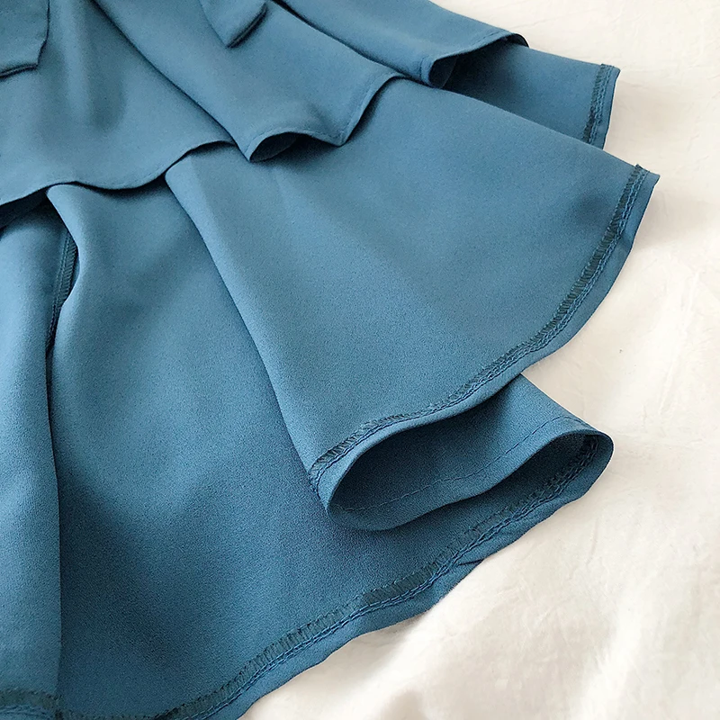 OCEANLOVE Off Shoulder Chiffon Dress  Women Solid Bow Ruffles Chic 2020 Vestidos Short Sleeve Summer Dresses Fashion 15549