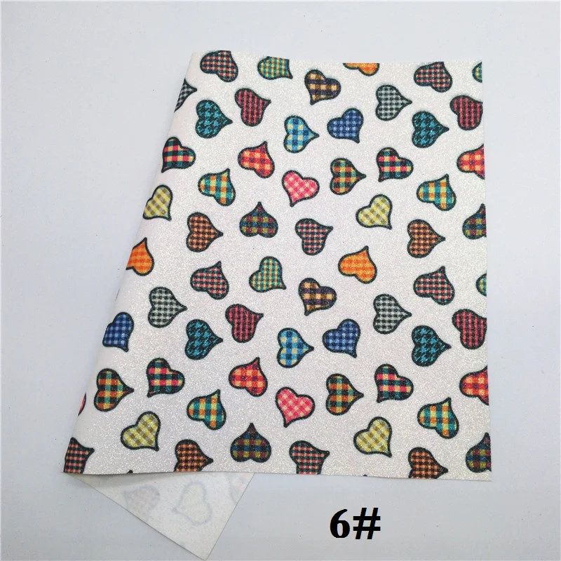 6 Glitterwishcome 21X29 см A4 размер сердца блеск с принтом ткань, синтетическая кожа листы винил для бантов, GM427B - Цвет: 6