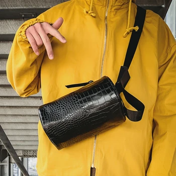 

Tidog Men's Fashion Brand Vintage Crocodile Cylinder Chest Bag