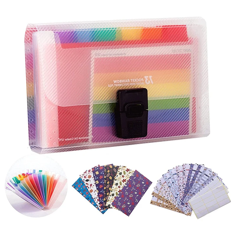 Accordion Folder, 13 Pockets A6 Plastic Accordion Expanding File Folder