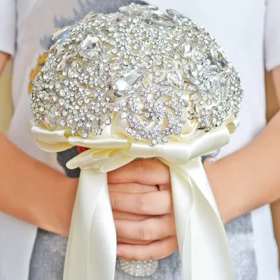 

Artificial Flowers Silk Rose Simulation Rhinestone Ribbon Bouquet Wedding Party Bride Bridesmaid Decoration Holding Flower