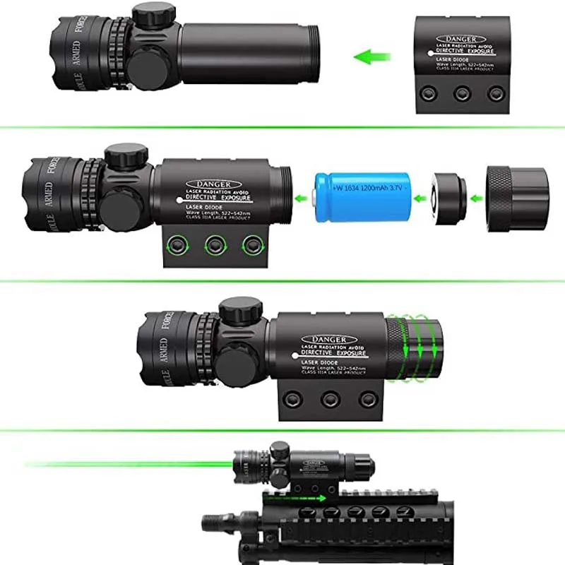 Mira telescópica Universal con puntero láser verde, táctica con soporte para Airsoft, linterna láser para caza, Riel de - Hilosyanzuelos