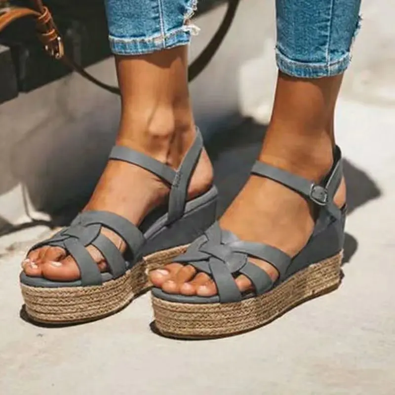

Cheap Women Wedges Sandals Shoes Lady Summer PU Leather High Heels Sandals Nice Chaussures Femme Platform Sandals Plus Size 53