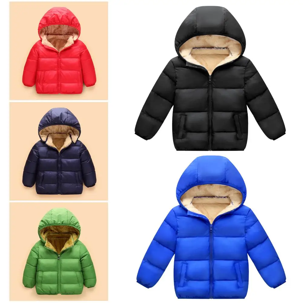  Winter Warm Keeping thick cotton Coat Solid Color Children Clothes Hooded Baby Girls Boys Winter Co