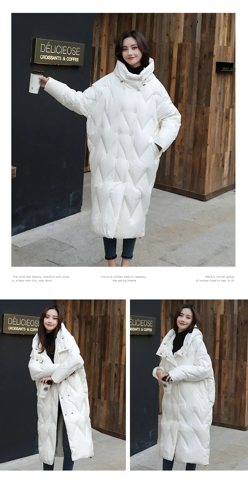 Женский пуховик Dongdaemun, средней длины, выше колена,, стиль, корейский стиль, толстый белый утиный пух, длинное пуховое пальто