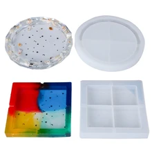 2Pcs Large Squares and Circles Shape Ashtray Mold Epoxy Resin Silicone Molds for DIY Casting Mold Ashtray Mold for Resin